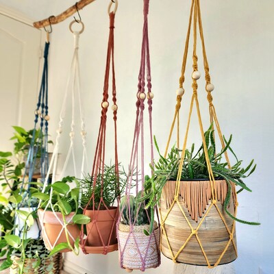 Macrame Plant Hanger With No Tassels, Plant Hanging with Beads, Suitable for Indoor and Outdoor Use, Sustainable Gifts for Plant Moms - image1